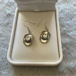 Elegant Silver Cowboy Hat Earrings